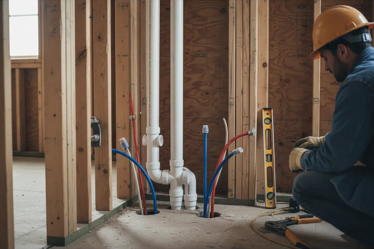 Drain and supply rough-in during Drain Cleaning in Johnston